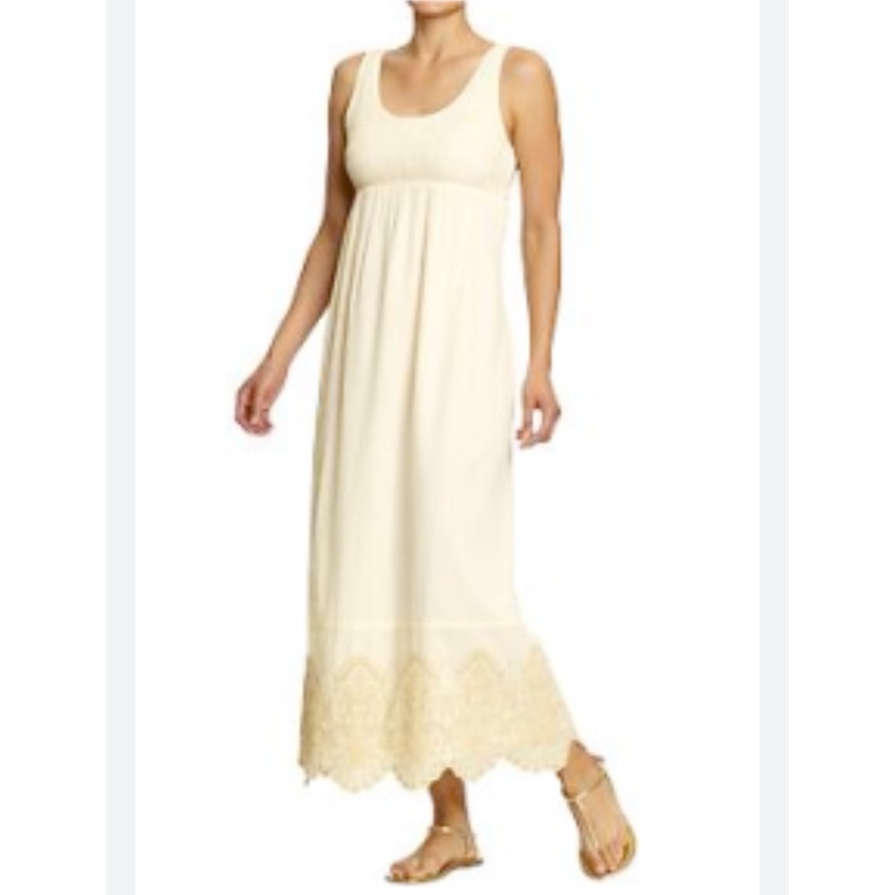 Old Navy Women 100% Cotton Cream Eyelet Smocked Maxi Summer Dress Size Large